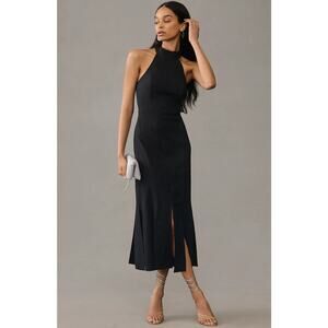 NWT Anthropologie Halter Black Slit Midi Dress - Medium